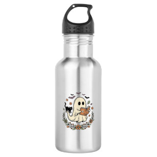 Vintage Ghost Cat Halloween Floral Vector Design_1 532 Ml Water Bottle