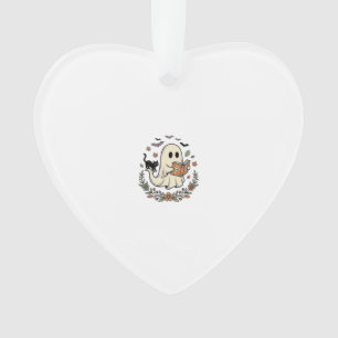 Vintage Ghost Cat Halloween Floral Vector Design_1 Ornament