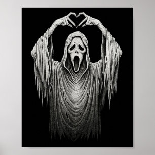 Vintage Ghost Face Heart Sign Hands Horror Costume