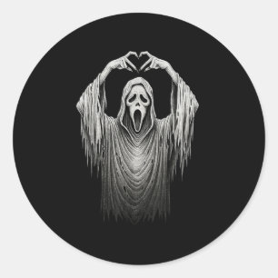 Vintage Ghost Face Heart Sign Hands Horror Costume Classic Round Sticker