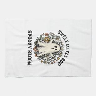 Vintage Ghost Floral Cute Halloween Boo Bouquet_1 Kitchen Towel
