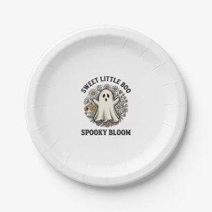 Vintage Ghost Floral Cute Halloween Boo Bouquet_1 Paper Plate