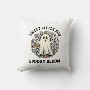 Vintage Ghost Floral Cute Halloween Boo Bouquet_1 Throw Pillow