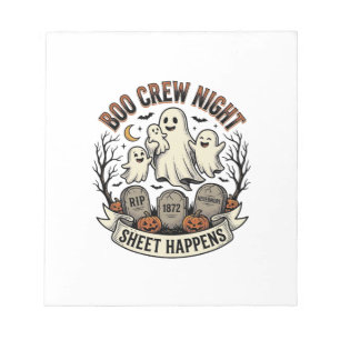 Vintage Ghost Halloween Boo Crew Sheet Party Shirt Notepad