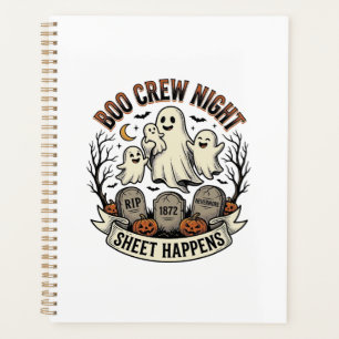 Vintage Ghost Halloween Boo Crew Sheet Party Shirt Planner