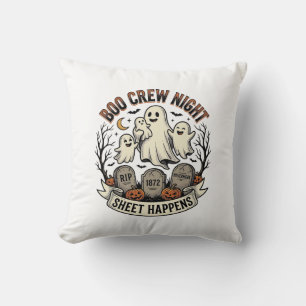 Vintage Ghost Halloween Boo Crew Sheet Party Shirt Throw Pillow