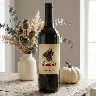Vintage Ghost Halloween Personalized Wine Label