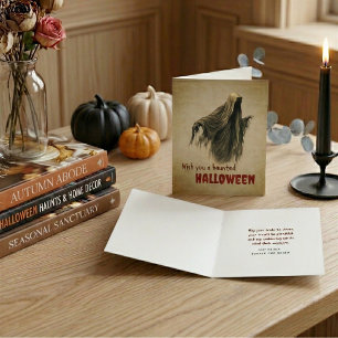 Vintage Ghost Haunted Halloween Holiday Card