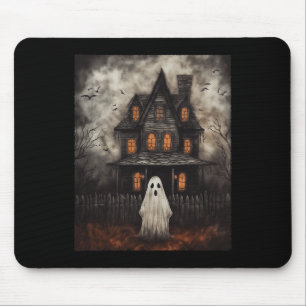 Vintage Ghost Haunted House Midnight Halloween Gho Mouse Pad