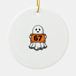Vintage Ghost Number 67 Halloween Shirt Design_1 Ceramic Ornament