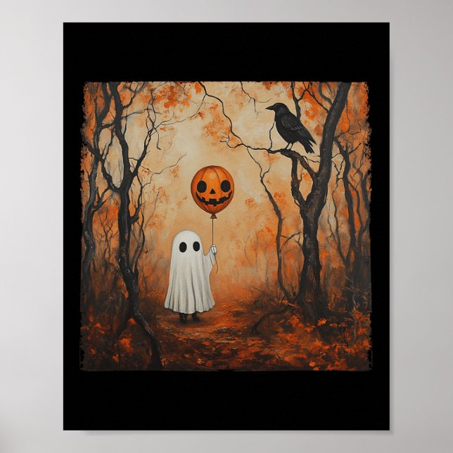 Vintage Ghost Pumpkin Gothic Halloween Ghost Spook Poster (Front)