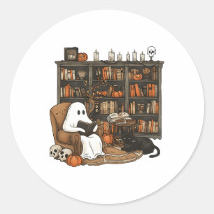 Vintage Ghost Reading Book Lovers Library Hallowee Classic Round Sticker