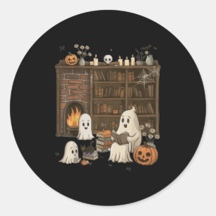 Vintage Ghost Reading Book Lovers Library Hallowee Classic Round Sticker