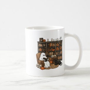 Vintage Ghost Reading Book Lovers Library Hallowee Coffee Mug