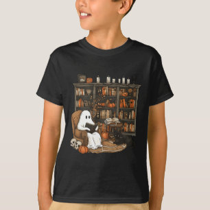 Vintage Ghost Reading Book Lovers Library Hallowee T-Shirt
