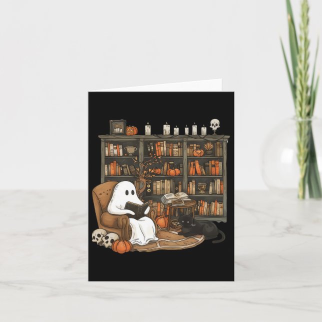 Vintage Ghost Reading Books Librarian Teacher Hall Card (Front)