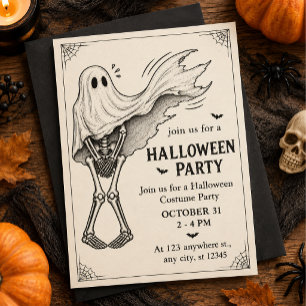 Vintage Ghost Skeleton Halloween Party Invitation