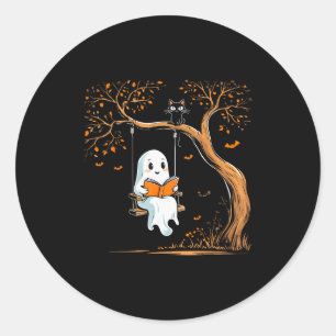 Vintage Ghost Swing Reading Book Swinging Hallowee Classic Round Sticker