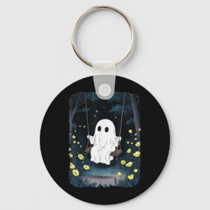 Vintage Ghost Swinging In Forest Night Halloween F Keychain