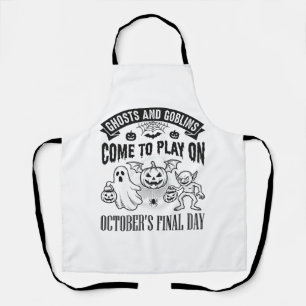 Vintage Ghosts And Goblins Halloween Shirt Design_ Apron