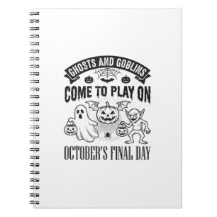 Vintage Ghosts And Goblins Halloween Shirt Design_ Notebook