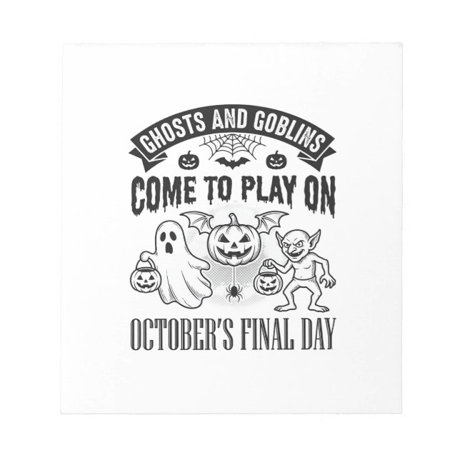 Vintage Ghosts And Goblins Halloween Shirt Design_ Notepad (Front)