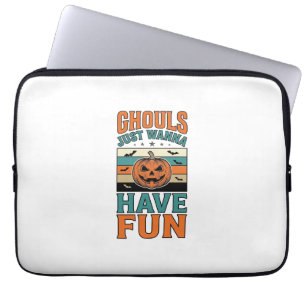 Vintage Ghouls Just Wanna Have Fun Halloween Shirt Laptop Sleeve