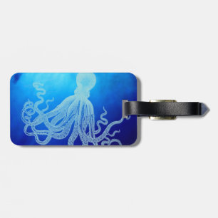 Vintage Giant Octopus in Deep Blue Ocean Luggage Tag