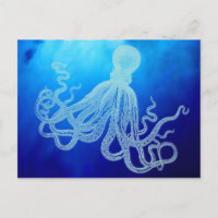 Vintage Giant Octopus in Deep Blue Ocean