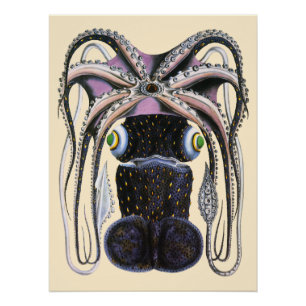 Vintage Giant Squid or Octopus, Marine Life Animal Poster