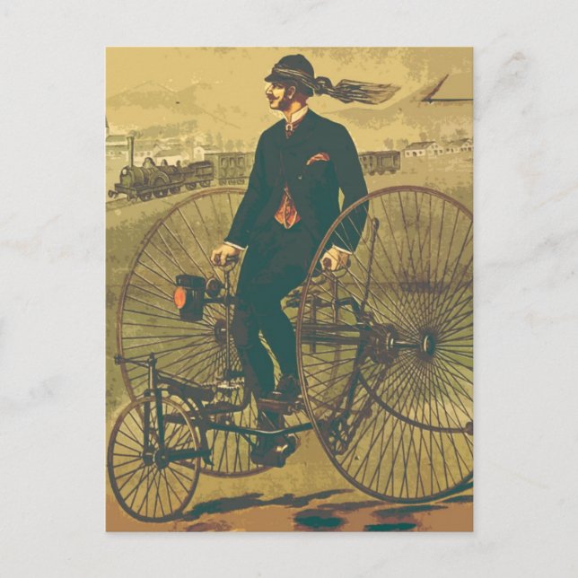 Vintage Giant Tricycle Gentleman Moustache Funny Postcard (Front)