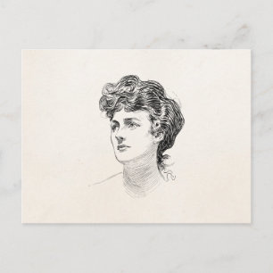 Vintage Gibson Girl Edwardian Retro Woman Portrait Postcard