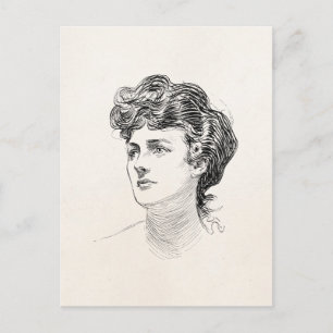 Vintage Gibson Girl Edwardian Retro Woman Portrait Postcard