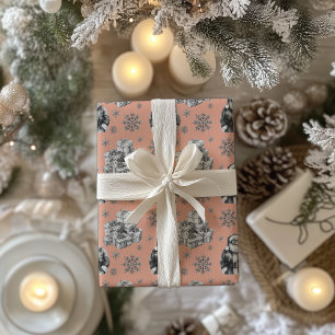 Vintage Gift Boxes and Snowflake Coral Pink Wrapping Paper