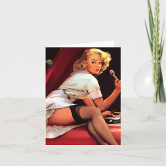 Vintage Gil Elvgren Retro Car Mechanic Pin Up Girl Invitation
