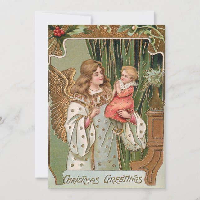 Vintage Gilded Angel and Child Holiday Card (Front)