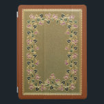 Vintage Gilt Floral Book Cover<br><div class="desc">Historic French decorative gilt and leather book cover ca. 1900 featuring circle of gilt violets, leaves and flowers on green leather. Background colour is editable. Photographic reproduction - leather texture is simulated.</div>