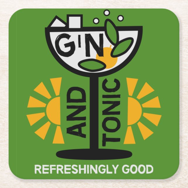 Vintage Gin And Tonic Art Square Paper Coaster (Front)