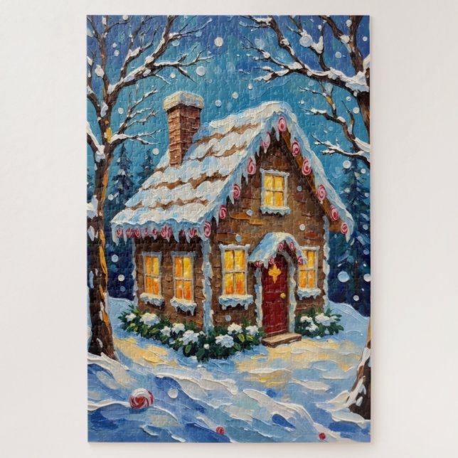 Vintage Gingerbread House in Enchanted Winter Jigsaw Puzzle (Vertical)