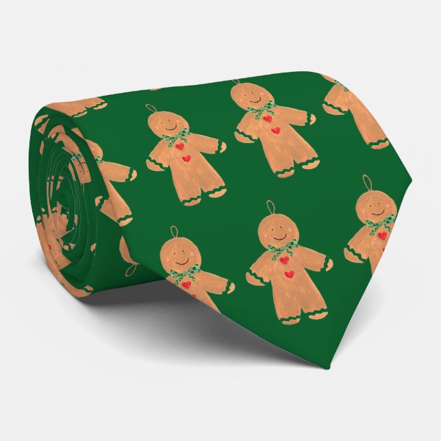 Vintage Gingerbread man Christmas Fun Green Tie (Rolled)