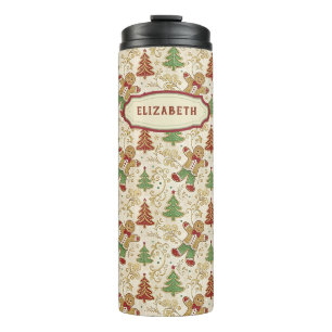Vintage Gingerbread Man & Christmas Trees Custom Thermal Tumbler