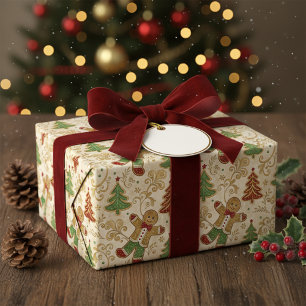 Vintage Gingerbread Man & Christmas Trees  Wrapping Paper