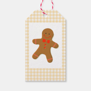 Vintage Gingerbread Man on Tan Gingham Gift Tags