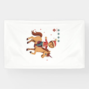 Vintage Gingerbread Man Riding Unicorn Christmas U Banner