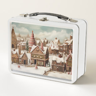 Vintage gingerbread village metal lunch box