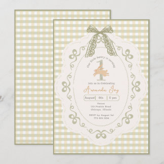 Vintage Gingham Bunny First Birthday Invitation