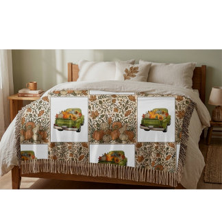 Vintage Gingham Patterned Fall and Autumn Pumpkin Sherpa Blanket