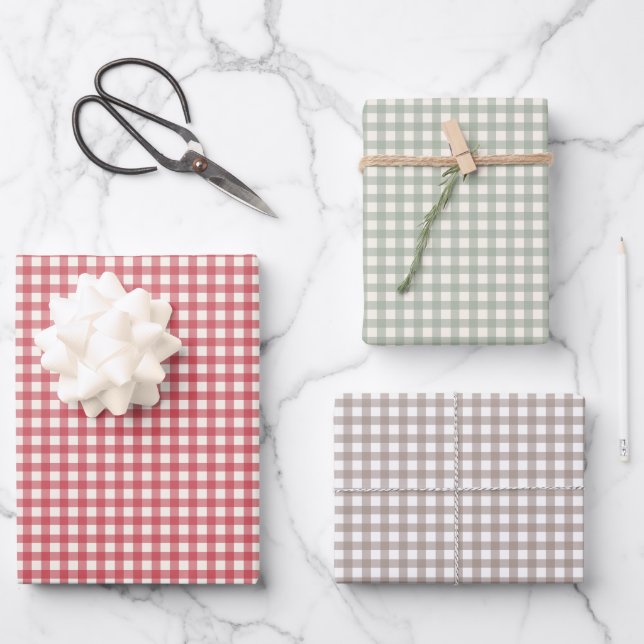 Vintage Gingham Personalized Christmas Wrapping Paper Sheet (Front)
