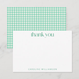 Vintage Gingham Plaid Mint Green Personalized Name Thank You Card