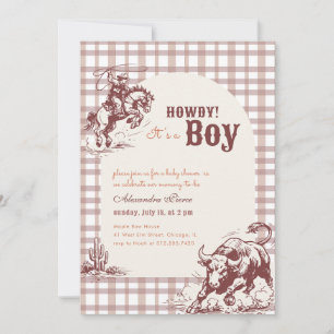 Vintage Gingham Western Little Cowboy Baby Shower Invitation